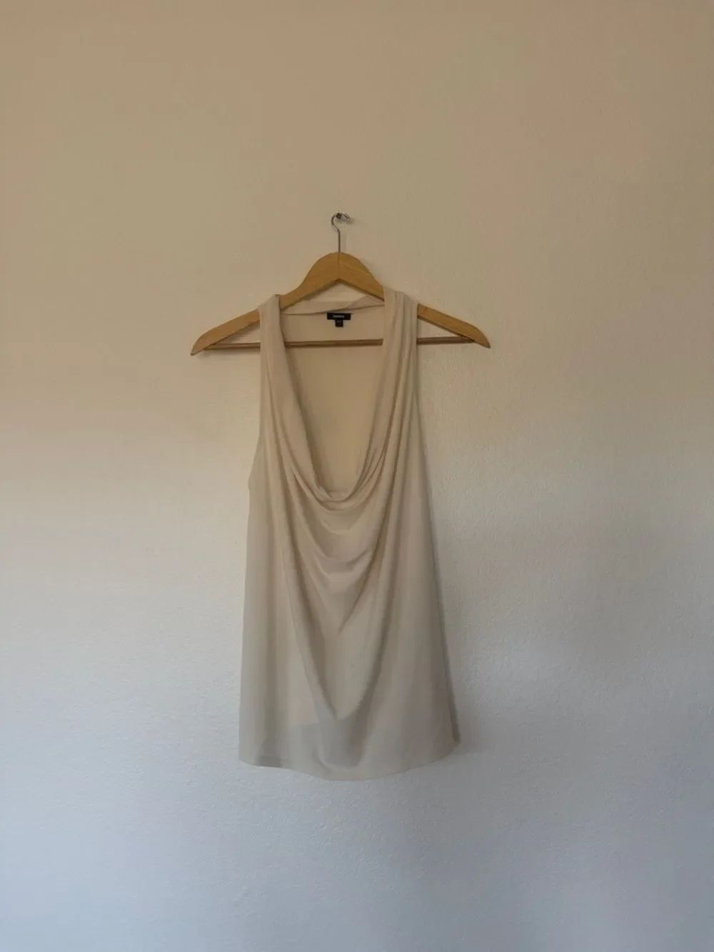 Express Cream Draped Cowl Neck Tank Top